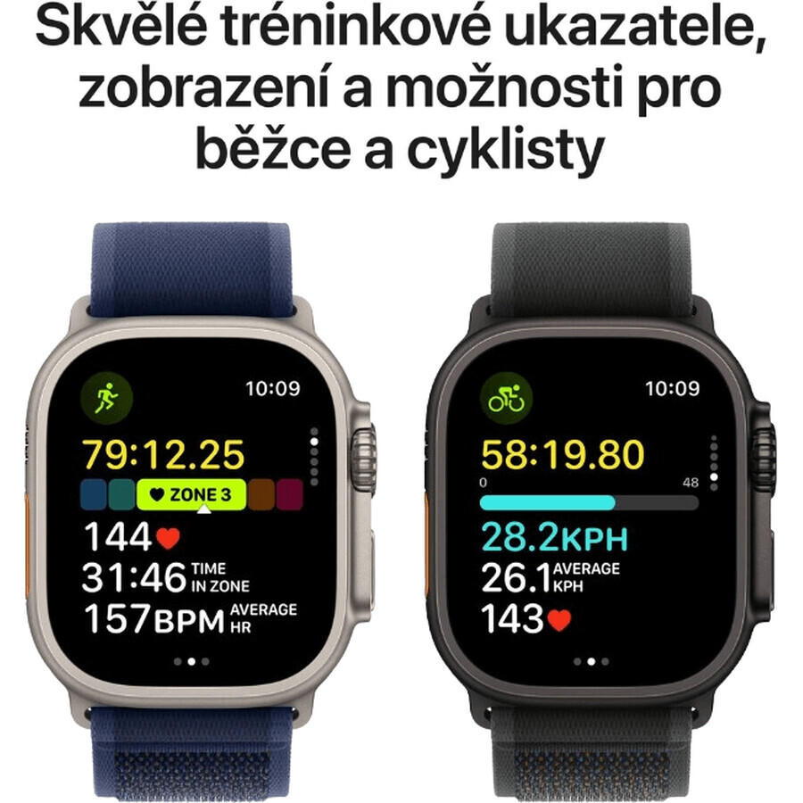 Apple Watch Ultra 2 (2024) 49 mm, natuurlijk titanium met marineblauw oceaan horlogebandje