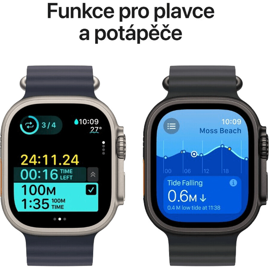 Apple Watch Ultra 2 (2024) 49 mm, natuurlijk titanium met marineblauw oceaan horlogebandje