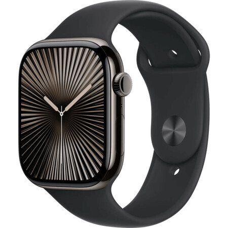 Apple Watch Series 10 GPS + Cellular 46mm Titanium behuizing met zwarte sportband - M/L