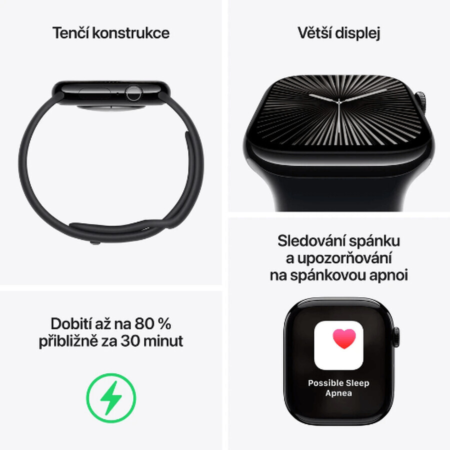 Apple Watch Series 10 GPS + Cellular 46mm Titanium behuizing met zwarte sportband - M/L