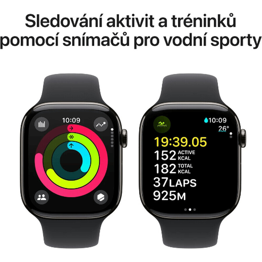 Apple Watch Series 10 GPS + Cellular 46mm Titanium behuizing met zwarte sportband - M/L