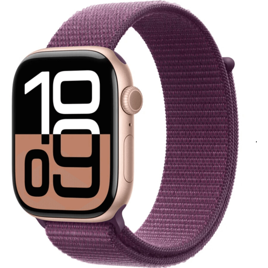 Apple Watch Series 10 GPS + Cellular 42mm Roségoud Aluminium Behuizing met Sport Buckle Plum