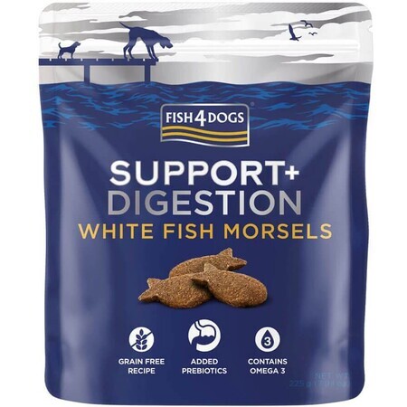 Fish4Dogs Hondensnacks ter ondersteuning van de spijsvertering met stukjes witte vis 225 g