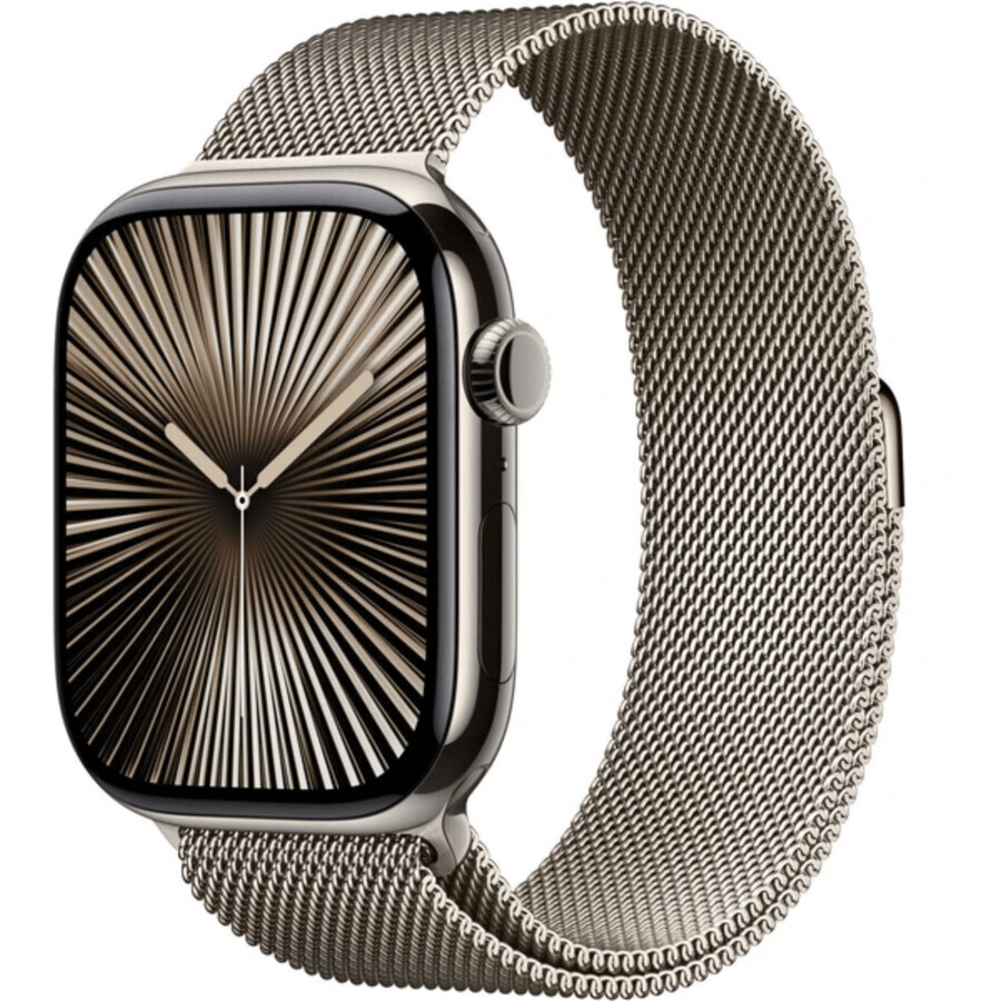 Apple Watch Series 10 GPS + Cellular 46 mm kast van natuurlijk titanium met natuurlijke Milanese lus - M/L