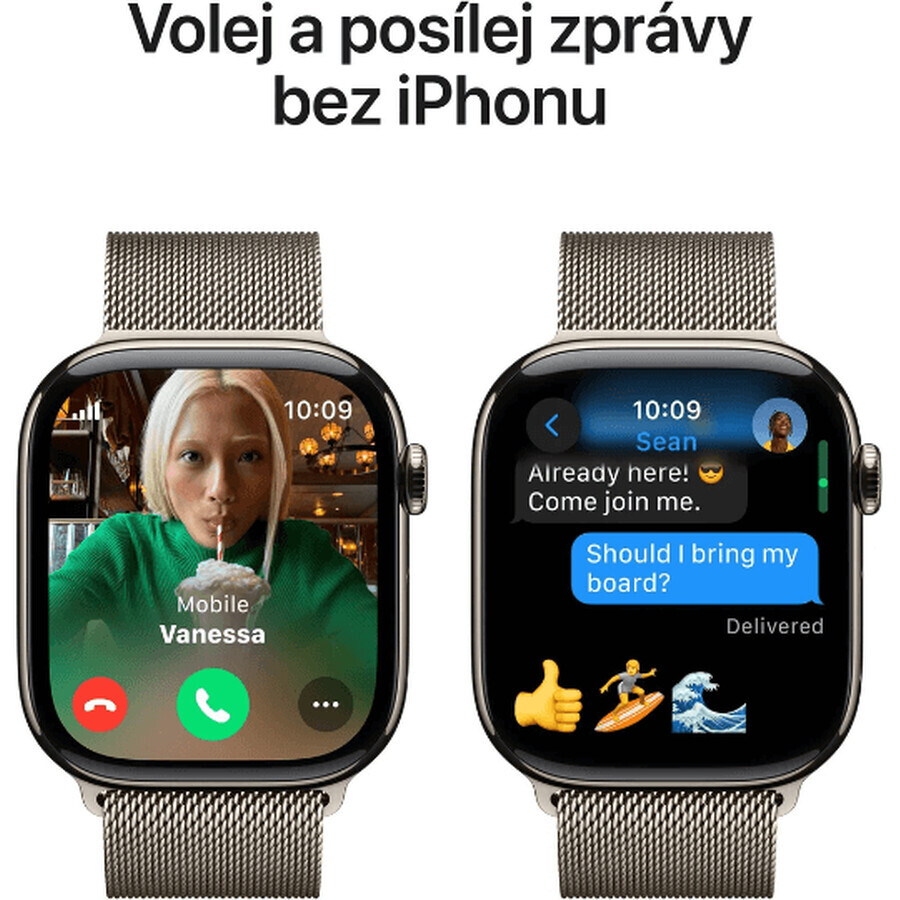 Apple Watch Series 10 GPS + Cellular 46 mm kast van natuurlijk titanium met natuurlijke Milanese lus - M/L