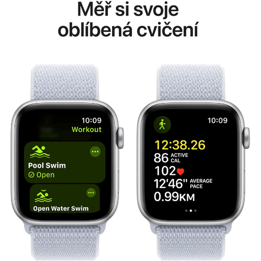 Apple Watch SE GPS 44mm Zilver Aluminium Behuizing met Sport Gesp Blauw Wolk