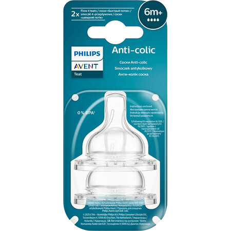 Philips Avent Anti-colic fopspeen voor fles nr.4, fast flow 6m+, 2 stuks