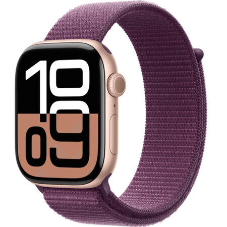 Apple Watch Series 10 GPS + Cellular 46mm Roségoud Aluminium Behuizing met Sport Buckle Plum