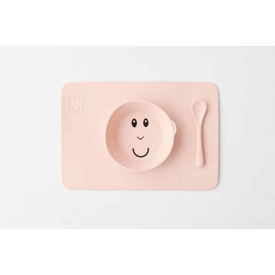 Matchstick Monkey Antislip siliconen mat met kom, roze