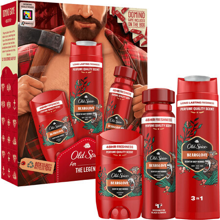 Old Spice Bearglove Bearglove Lumberjack Set mit 150 ml Deospray, 50 ml festem Deodorant und 250 ml Duschgel