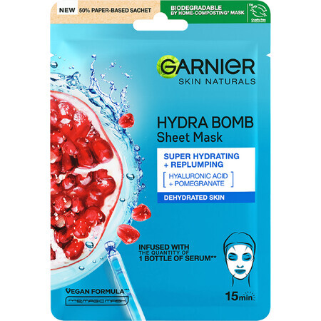 Garnier Skin Naturals Hydraterend en Vullend Stoffenmasker met Granaatappelextract, 28 g