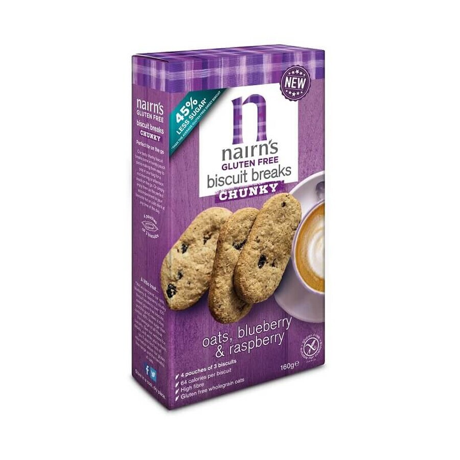 Biscuits complets d'avoine sans gluten aux myrtilles et aux framboises, 160 g, Nairns