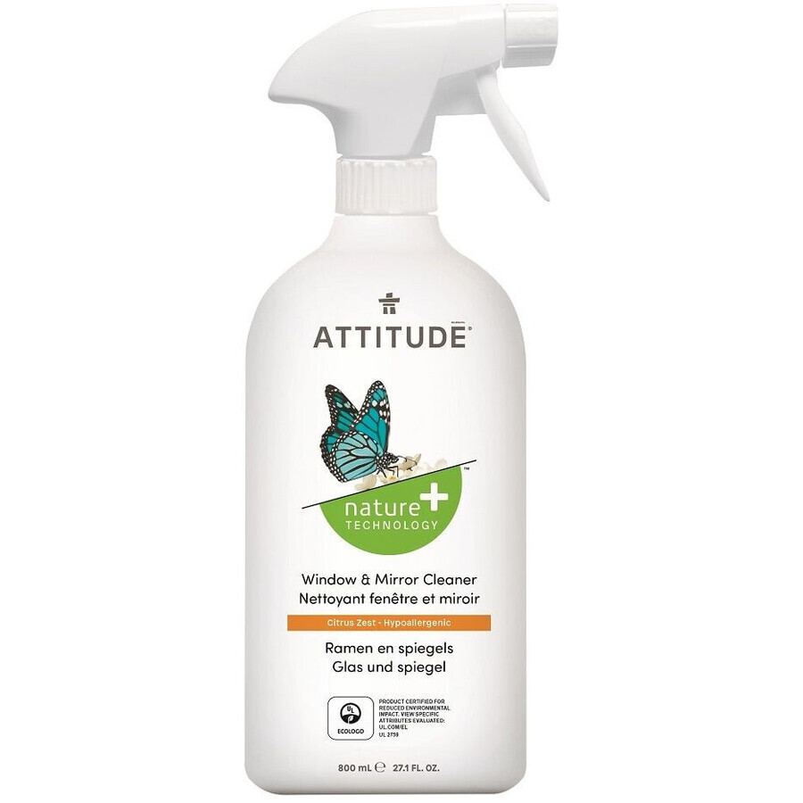 Attitude Glas- en Spiegelreiniger Spray met Citroenschil Smaak 800 ml