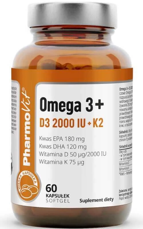 Omega 3 + D3 2000IU + K2 60 softgels Pharmovit Clean Label