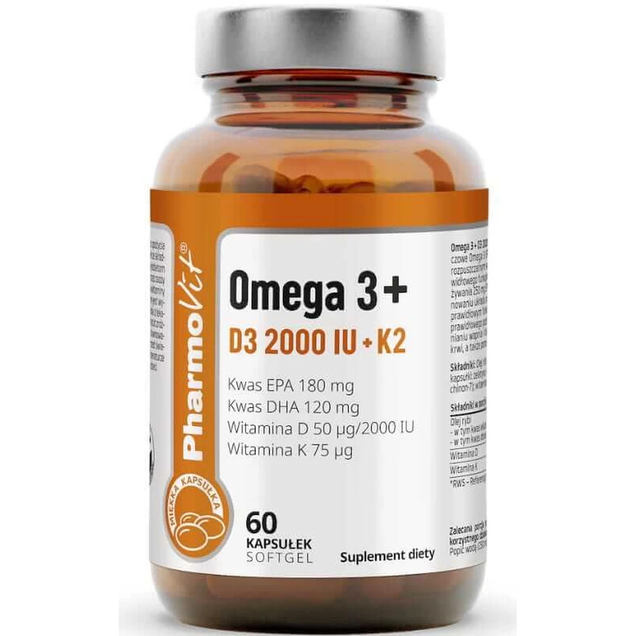 Omega 3 + D3 2000IU + K2 60 softgels Pharmovit Clean Label