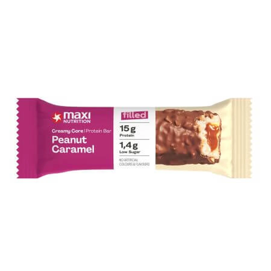 Barretta proteica al caramello e arachidi, 45 g, Maxi Nutrition