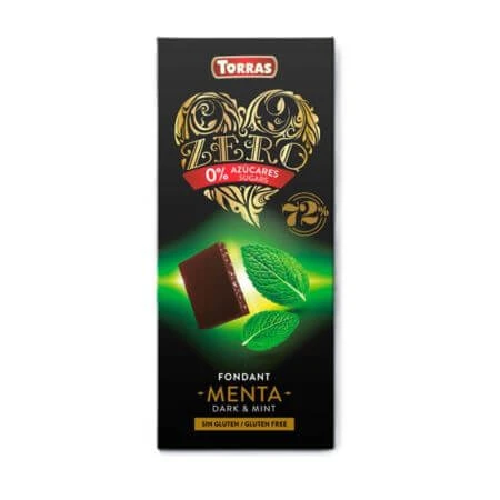 Zwarte chocolade met 72% cacao en munt Zero, 100 g, Torras