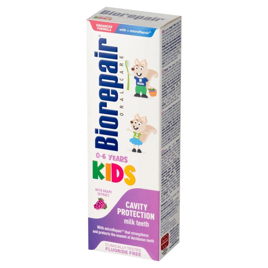 Biorepair Junior Kids, melktandpasta voor kinderen, 0-6 jaar, druif, fluoridevrij, 50 ml
