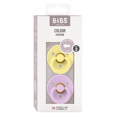 Bibs Colour, pacifier, rubber, round, size 2, Sunshine & Violet Sky, from 6 months, 2 pieces