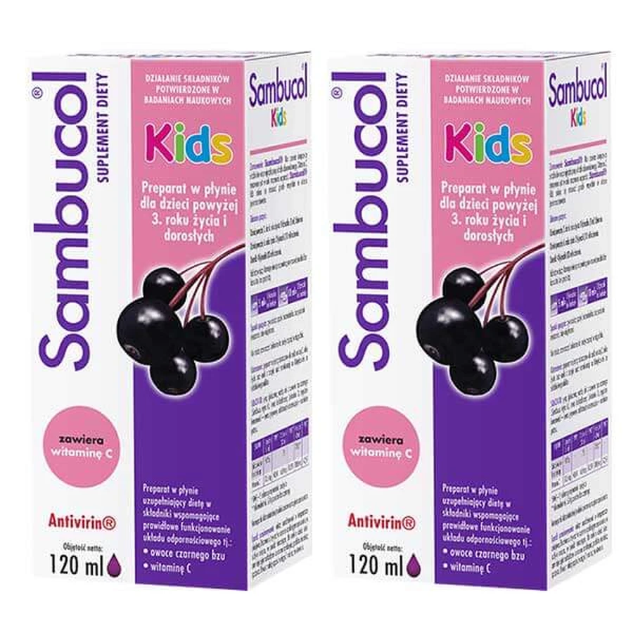 Sambucol Kids Set, vloeibaar voor kinderen vanaf 3 jaar en volwassenen, 2 x 120 ml