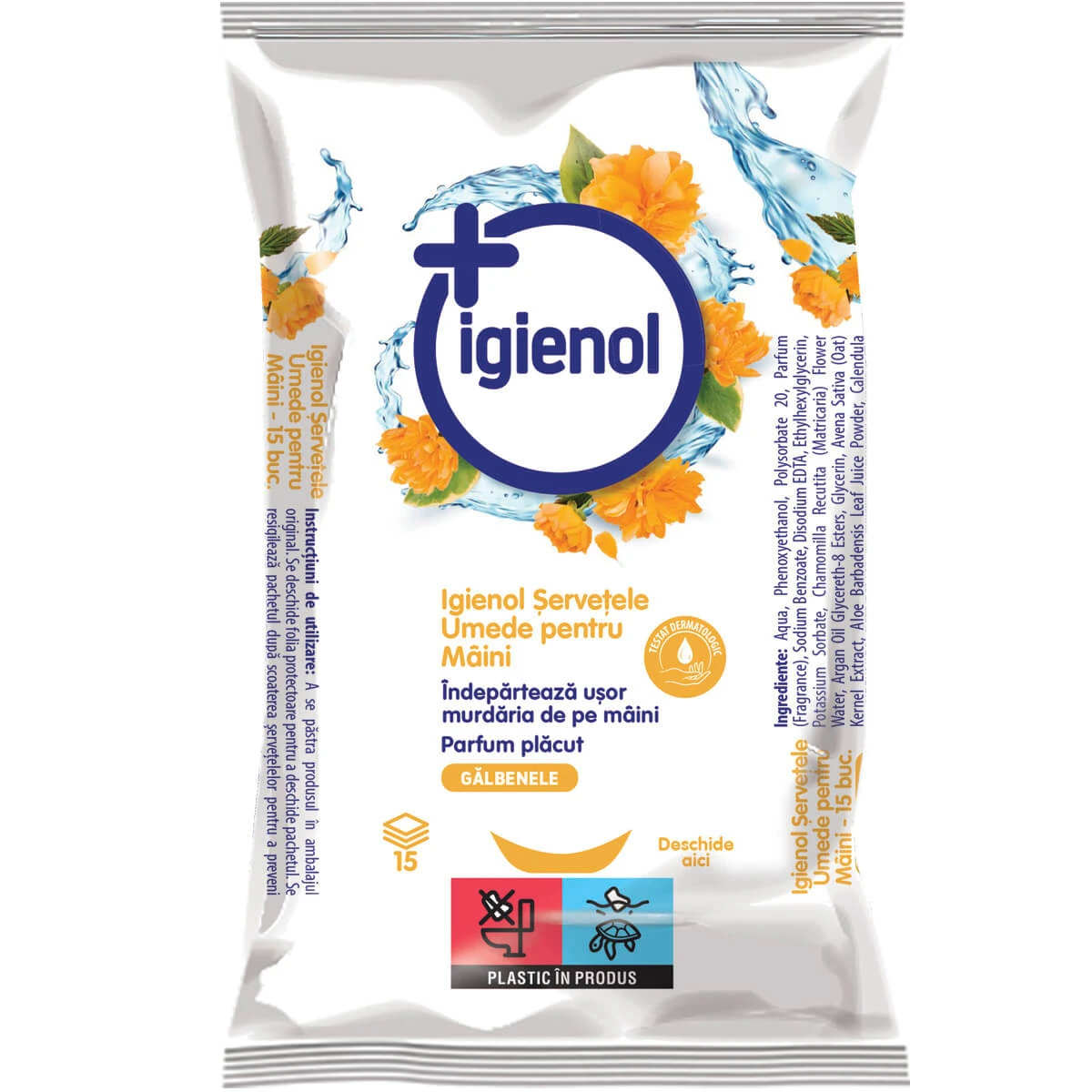 Natte handdoekjes, 15 stuks, Goudsbloem, Igienol