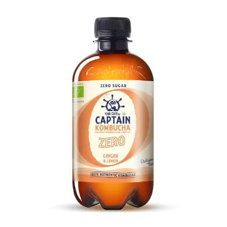 Biologische Kombucha Drink zonder suiker Gember en Citroen, 400 ml, The GUTsy Captain