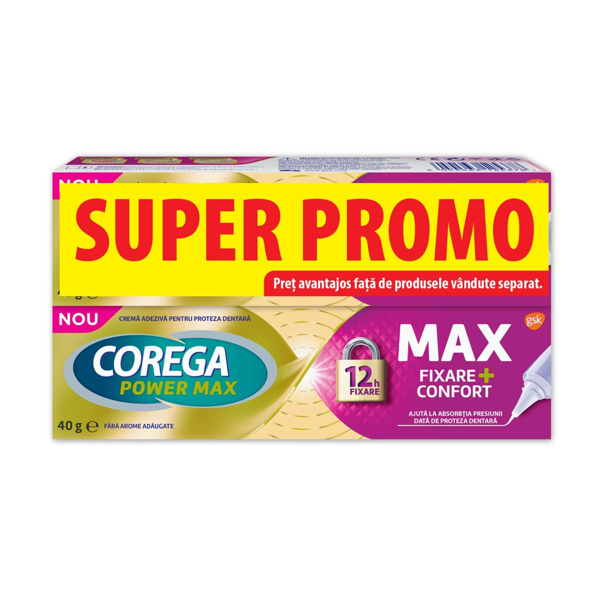 Max Fixare+Confort kleefcrème voor kunstgebitten, 2 x 40 g, Corega