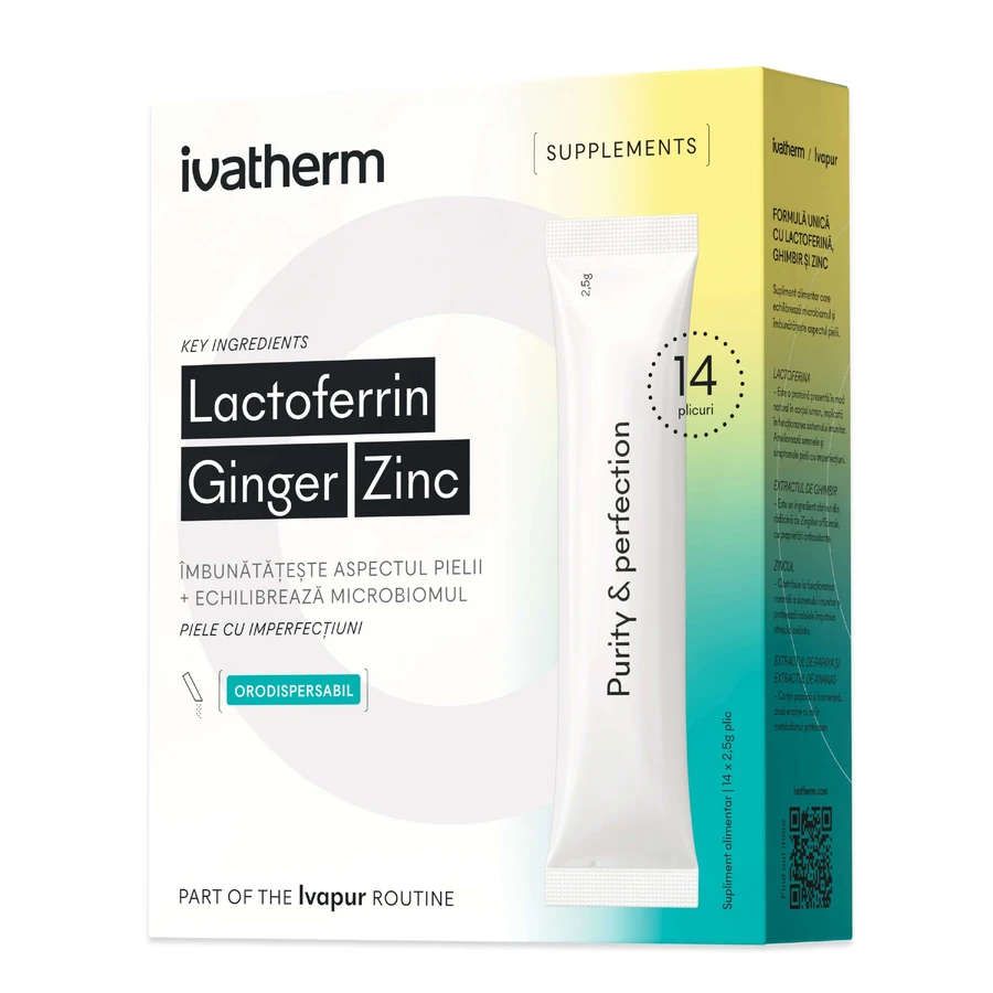 Zink für akneanfällige Haut Lactoferrin Ingwer, 14 Beutel x 4g, Ivatherm