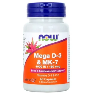 Now Foods Mega D-3 & Mk-7, witaminy D3 i K2, 60 kapsułek