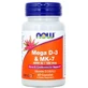 Now Foods Mega D-3 & Mk-7, witaminy D3 i K2, 60 kapsułek