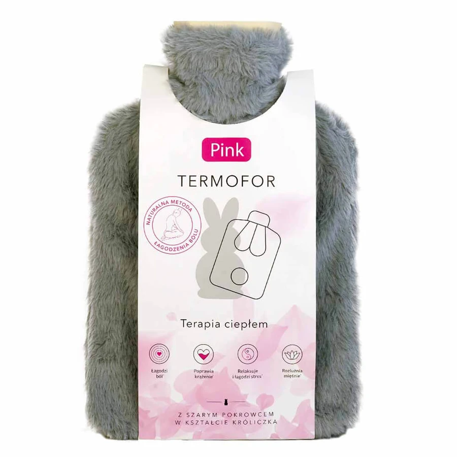 Roze, thermokoker in deksel, grijs konijntje, 2 l, 1 stuk