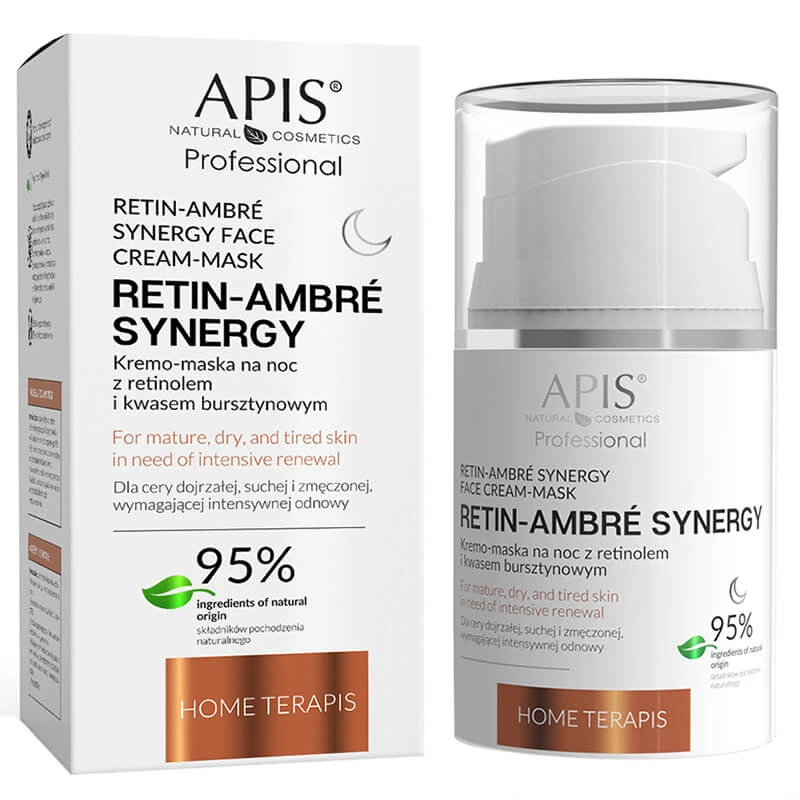 Apis Professional Retin Ambre Synergy, crèmemasker met retinol en barnsteenzuur, voor de nacht, 50 ml.