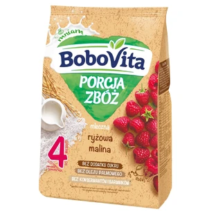 BoboVita Porcja Zbóż rijstgranen, framboos, melk, zonder toegevoegde suiker, na 4 maanden, 210 g