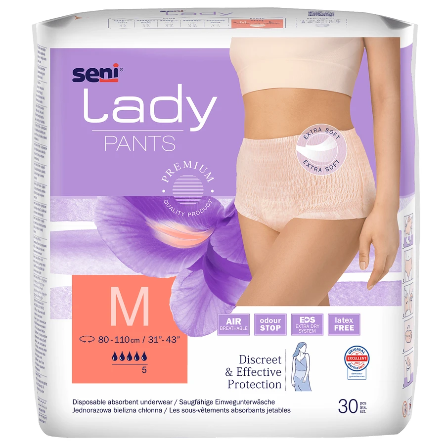 Seni Lady Pants, calzoncillos absorbentes para mujer, Mediano, 80-110 cm, 30 unidades