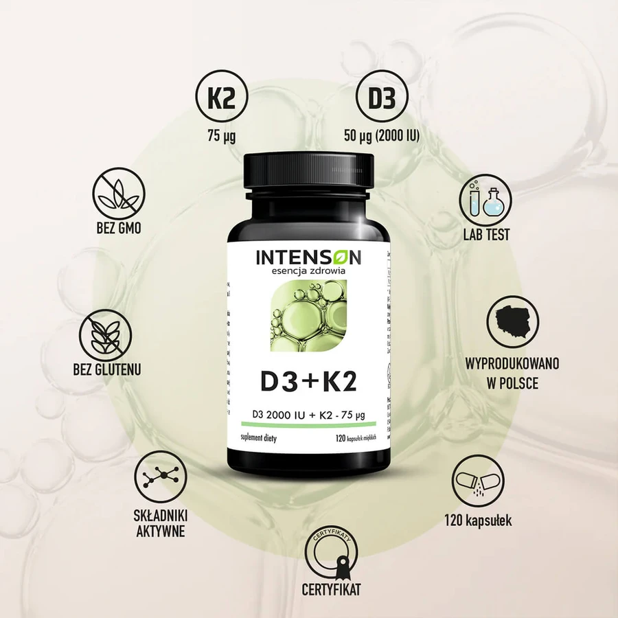 Intenson Vitamina D3 + K2, 120 cápsulas de gelatina blanda