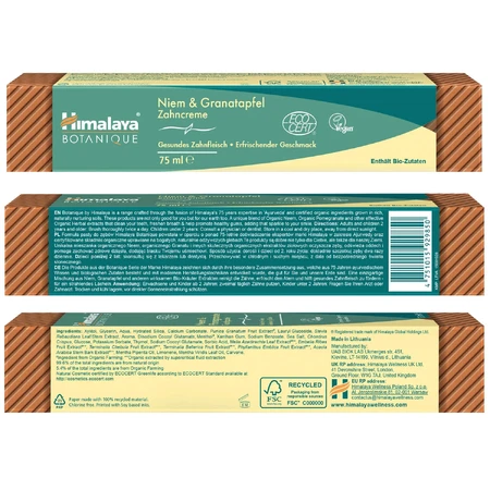 Himalaya Botanique, tandpasta, neem en granaatappel, 75 ml