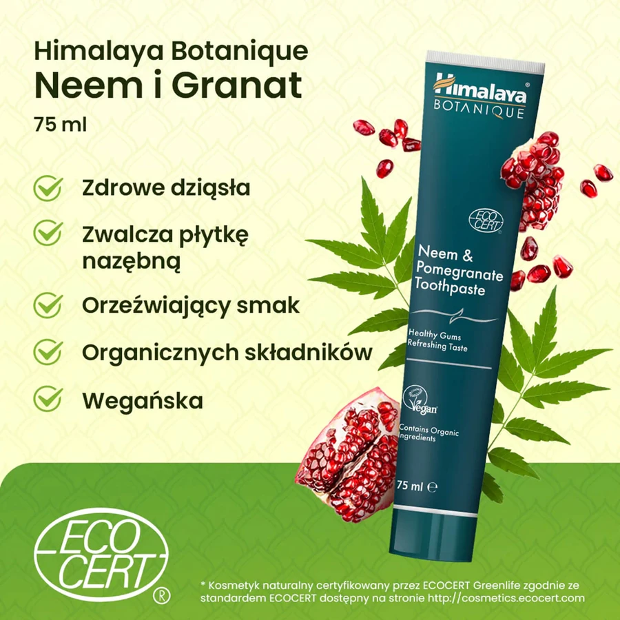 Himalaya Botanique, tandpasta, neem en granaatappel, 75 ml