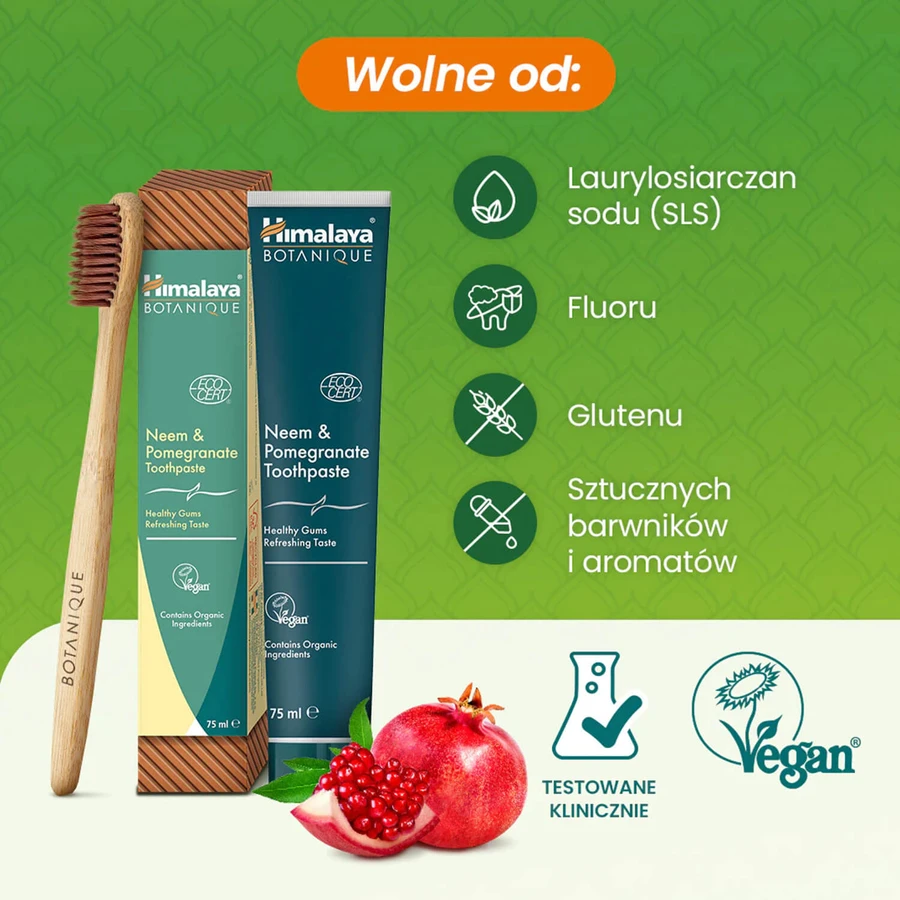 Himalaya Botanique, tandpasta, neem en granaatappel, 75 ml