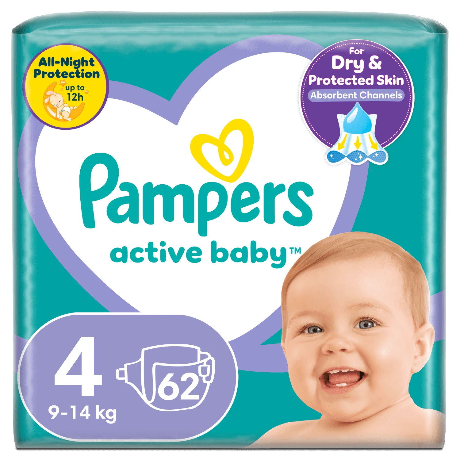 Pampers Active Baby, luiers, maat 4, 9-14 kg, 62 stuks