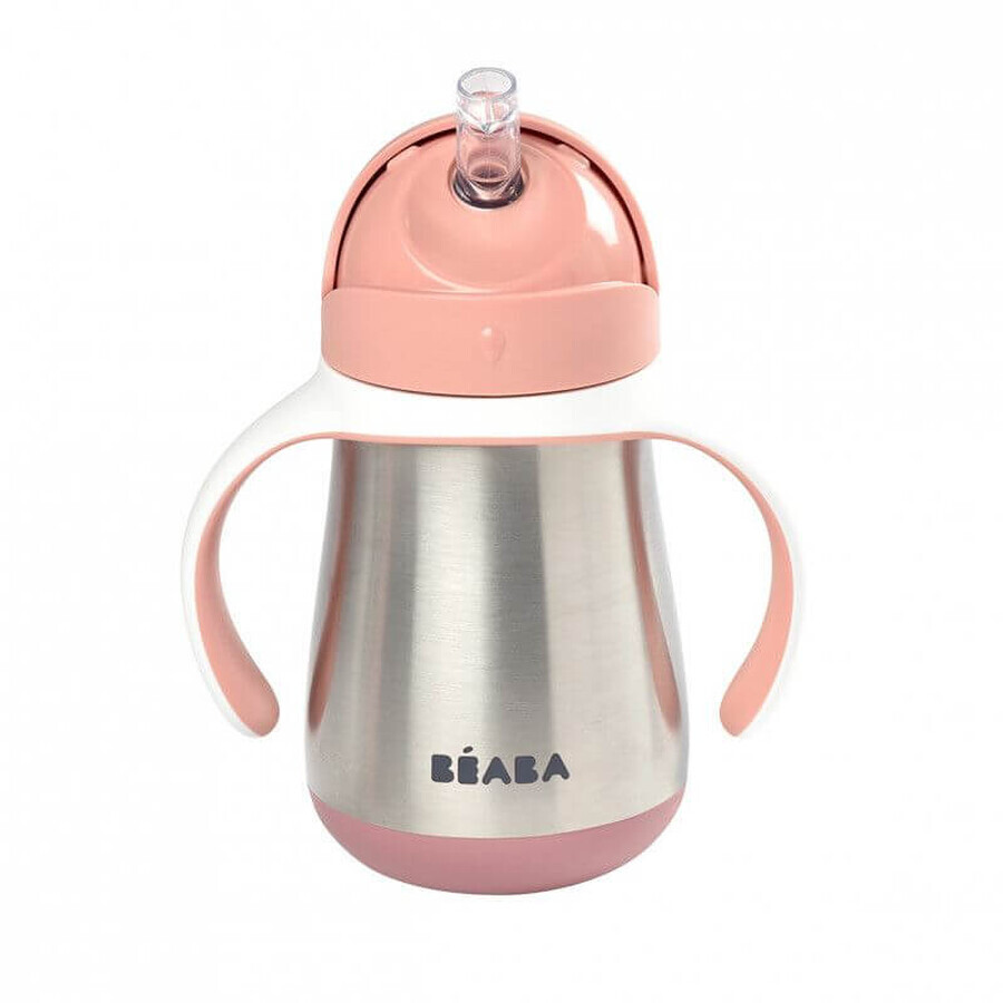 Tasse en acier inoxydable avec paille, rose, Beaba