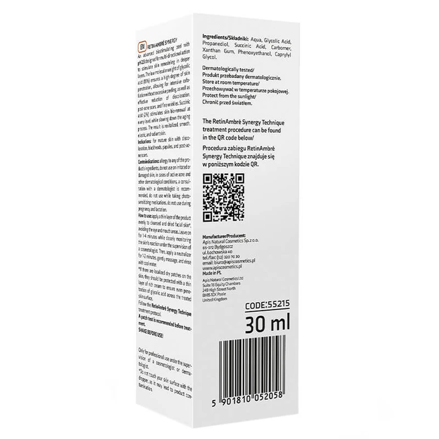 Apis Professional Retin Ambre Synergy, zure peeling, glycolzuur 15% + barnsteenzuur 2%, 30 ml