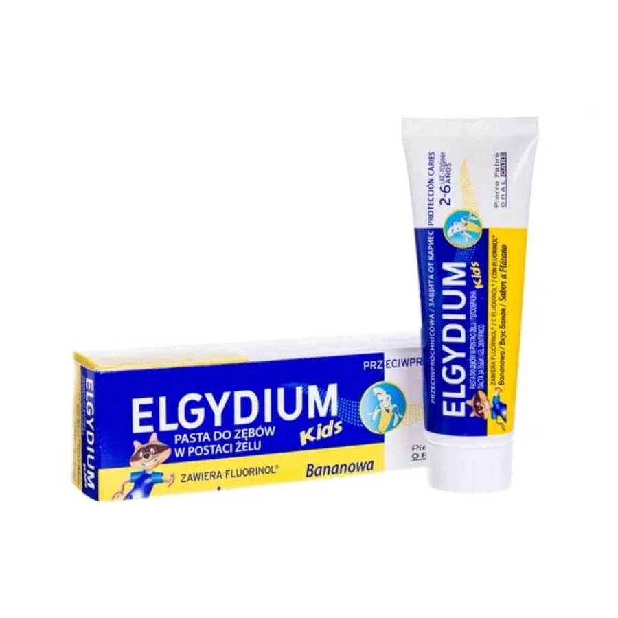 Elgydium Kids pasta dentífrica contra la caries sabor plátano 2-6 años, 50 ml