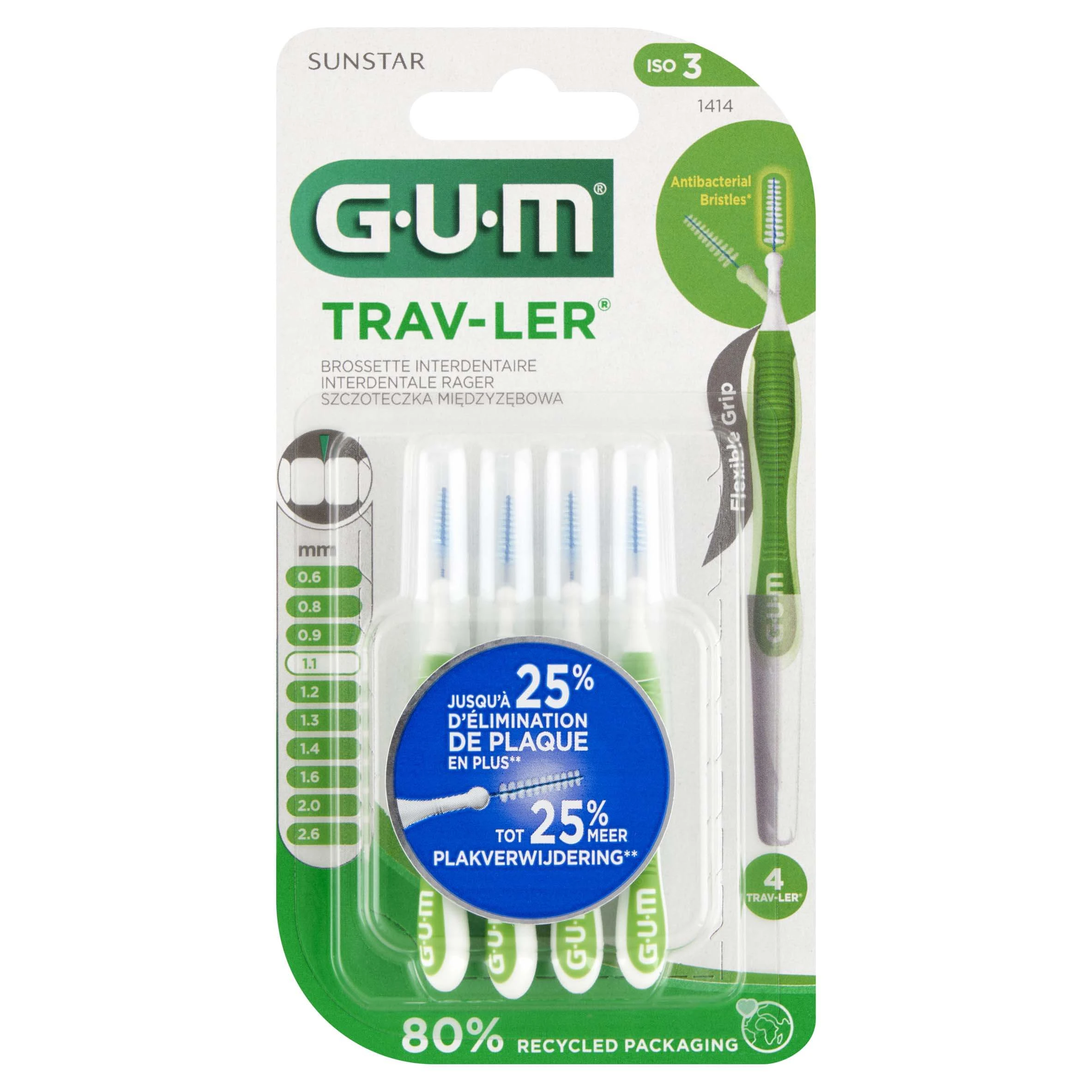 Sunstar GUM Trav-Ler, interdentale rager 1,1 mm 1414, 4 stuks