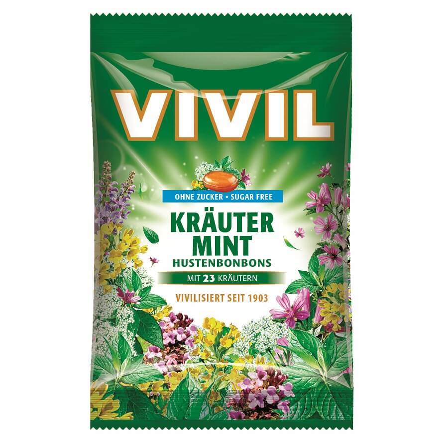 Bonbons sans sucre aux herbes naturelles et à la menthe, 60 g, Vivil