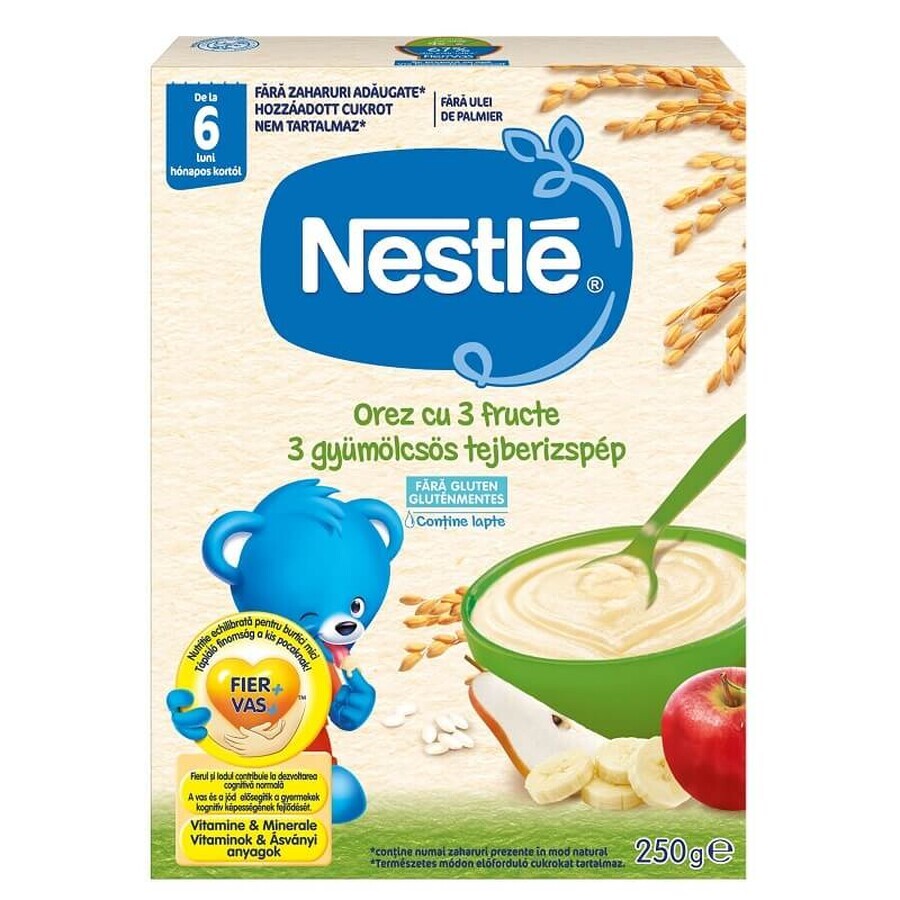 Céréales de riz avec 3 fruits, 250 gr, Nestlé