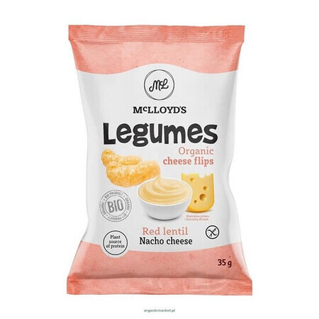 Organic red lentil chips with nacho cheese flavour and salt, 35 g, Mc Lloyd's