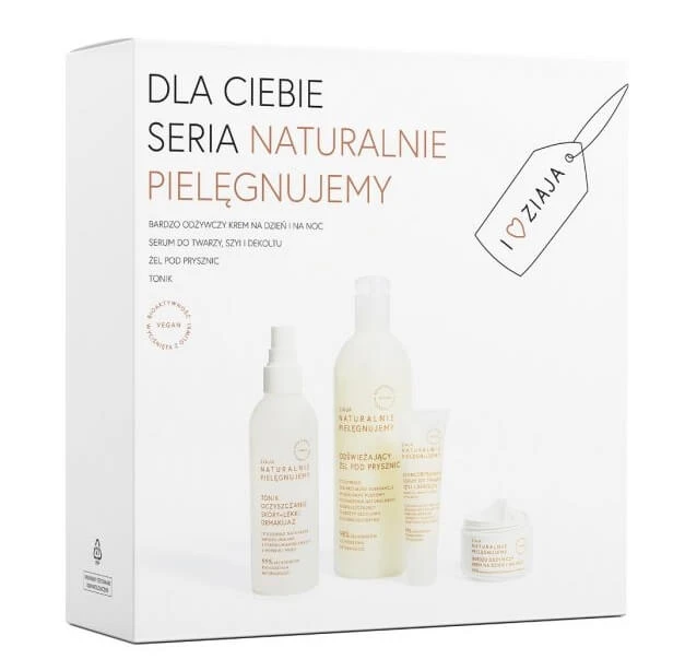 Ziaja, Natuurlijk voedende dag-nachtset, Zeer voedende dag-nachtcrème 50 ml + Gezichtsserum 30 ml + Douchegel 400 ml + Tonic 200 ml