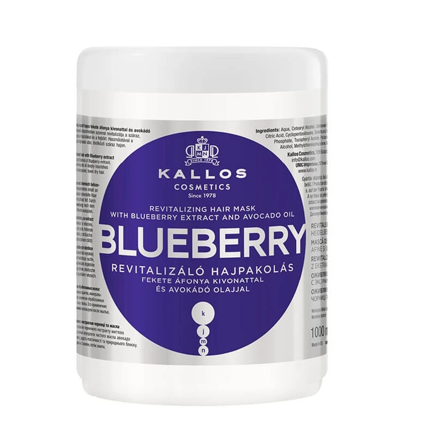 Kallos KJMN Blueberry haarmasker met bosbessenextract en avocado-olie, 1000 ml