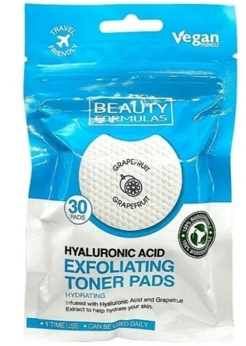 Beauty Formulas Exfoliërende pads verzadigd met hyaluronzuur, 30 stuks