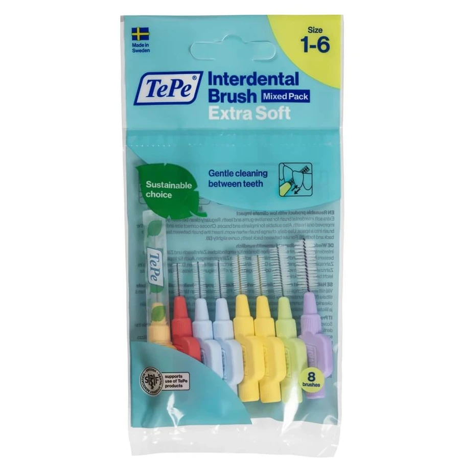 TePe Extra Zacht Gemengd Pakket Tandenborstels 0.45-1.1mm, 8 stuks.